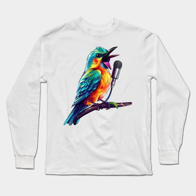 90s Retro Bird Singing Long Sleeve T-Shirt by Chromatic Fusion Studio